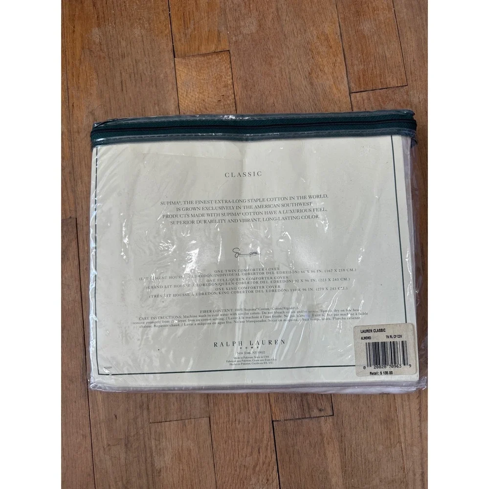 Lauren Ralph Lauren Classic Twin Comforter Cover Almond Supima Cotton Cream New